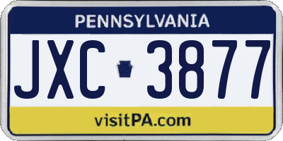 PA license plate JXC3877