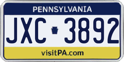 PA license plate JXC3892
