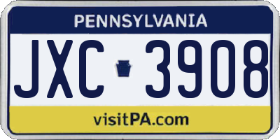 PA license plate JXC3908