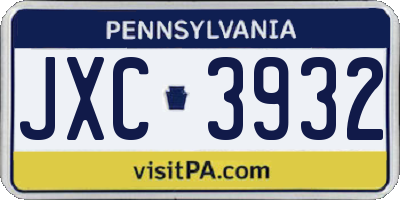 PA license plate JXC3932