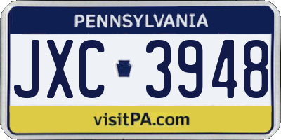 PA license plate JXC3948