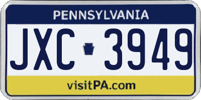 PA license plate JXC3949