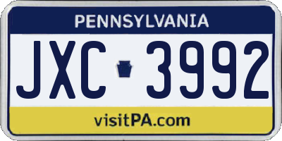 PA license plate JXC3992