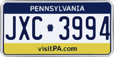 PA license plate JXC3994