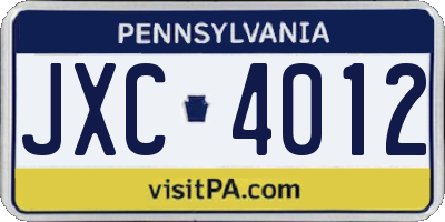 PA license plate JXC4012