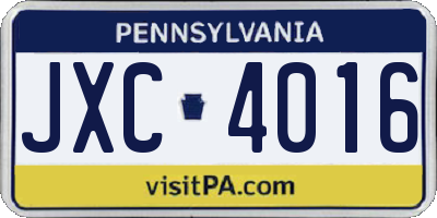PA license plate JXC4016