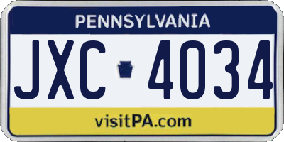 PA license plate JXC4034