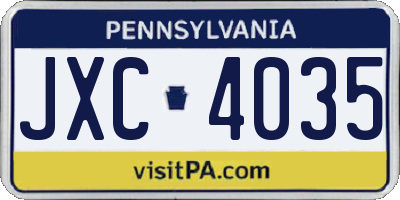 PA license plate JXC4035