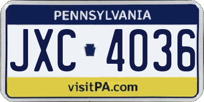 PA license plate JXC4036