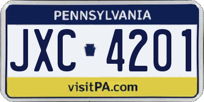 PA license plate JXC4201
