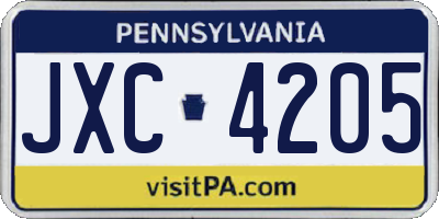 PA license plate JXC4205