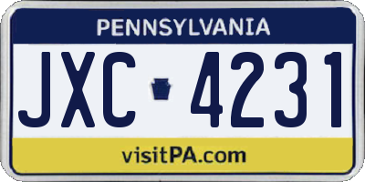PA license plate JXC4231