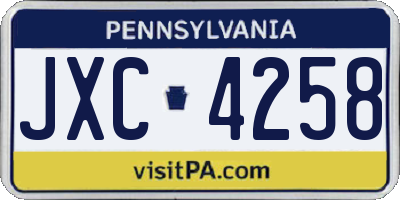 PA license plate JXC4258