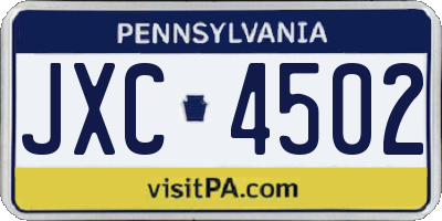 PA license plate JXC4502