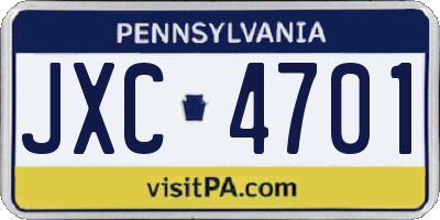 PA license plate JXC4701