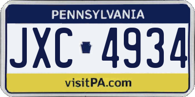 PA license plate JXC4934
