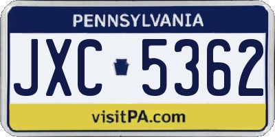 PA license plate JXC5362