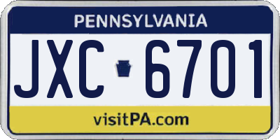 PA license plate JXC6701