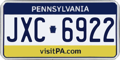 PA license plate JXC6922