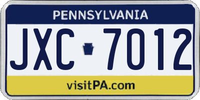 PA license plate JXC7012