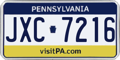 PA license plate JXC7216