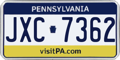 PA license plate JXC7362