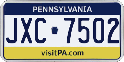 PA license plate JXC7502