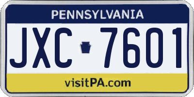PA license plate JXC7601