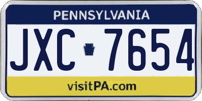PA license plate JXC7654
