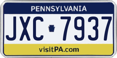 PA license plate JXC7937