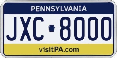 PA license plate JXC8000