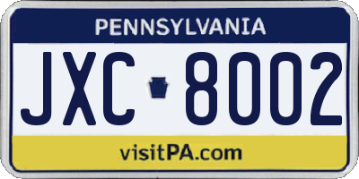 PA license plate JXC8002