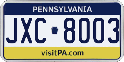 PA license plate JXC8003