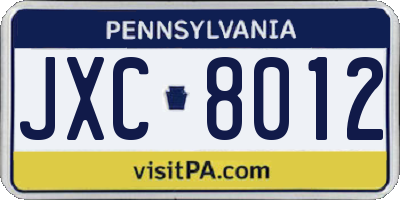 PA license plate JXC8012