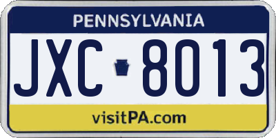 PA license plate JXC8013