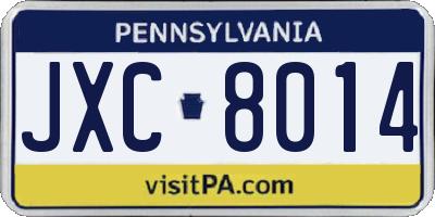 PA license plate JXC8014