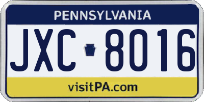 PA license plate JXC8016