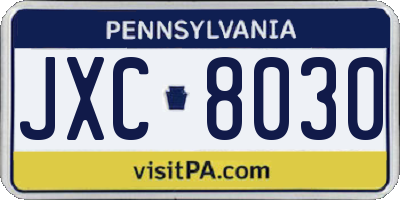 PA license plate JXC8030