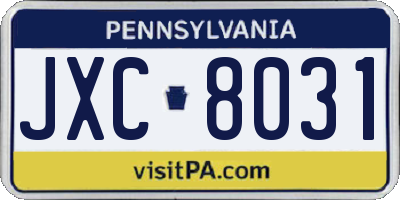 PA license plate JXC8031