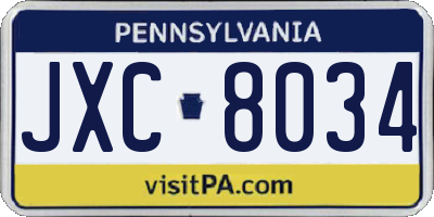 PA license plate JXC8034