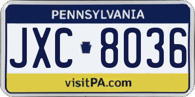 PA license plate JXC8036