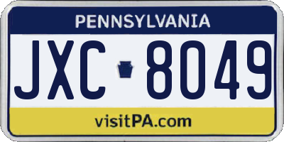 PA license plate JXC8049