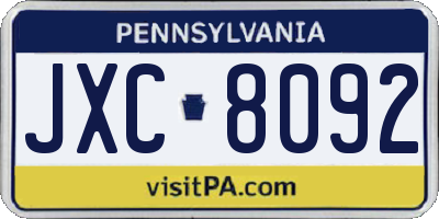 PA license plate JXC8092