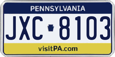 PA license plate JXC8103