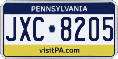 PA license plate JXC8205