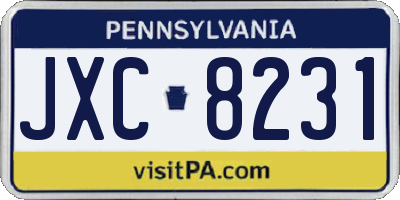 PA license plate JXC8231