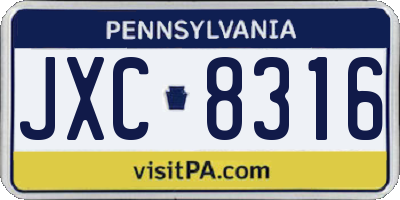 PA license plate JXC8316