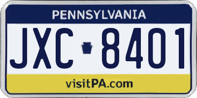 PA license plate JXC8401