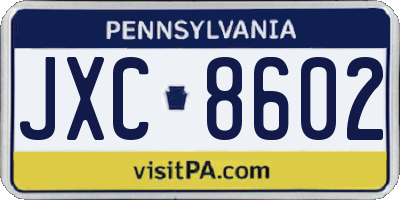 PA license plate JXC8602