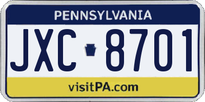 PA license plate JXC8701